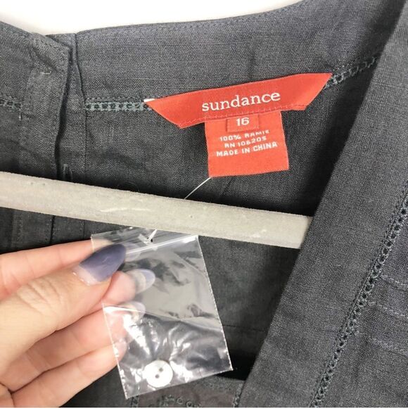 SUNDANCE | NEW Black 100% Ramie Midi Dress Eyelet Accents & Slip Women’s Size 16 - Picture 7 of 8